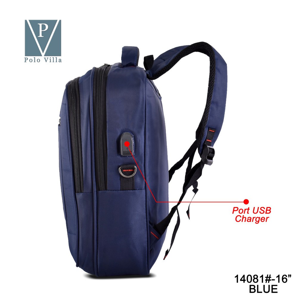 (RF) Tas Polo Villa 14081 Tas Laptop Tas Pria Backpack Ransel (Free Kabel USB Extension+Rain Cover)