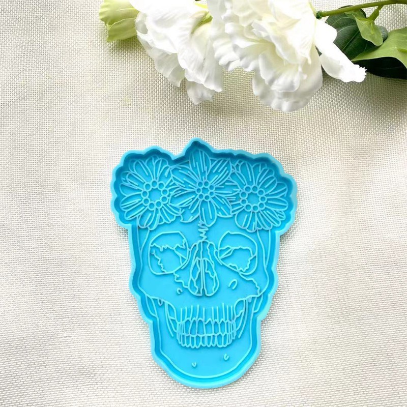 Glitter DIY Crafts Female Skull Coaster Epoxy Resin Mold Cup Mat Casting Silicone Mould