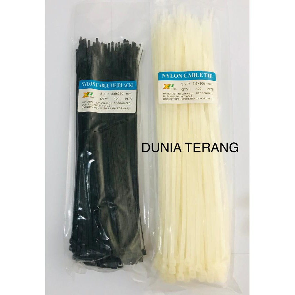 Kabel Ties/Cable Ties/Pengikat Makanan/Kabel Tis 3,6x250mm 3,6x300 30mm 25mm Hitam Putih - XPTOOL