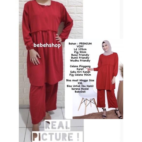 Setelan Baju Kulot Babydoll Wanita Set Tunik Celana Panjang