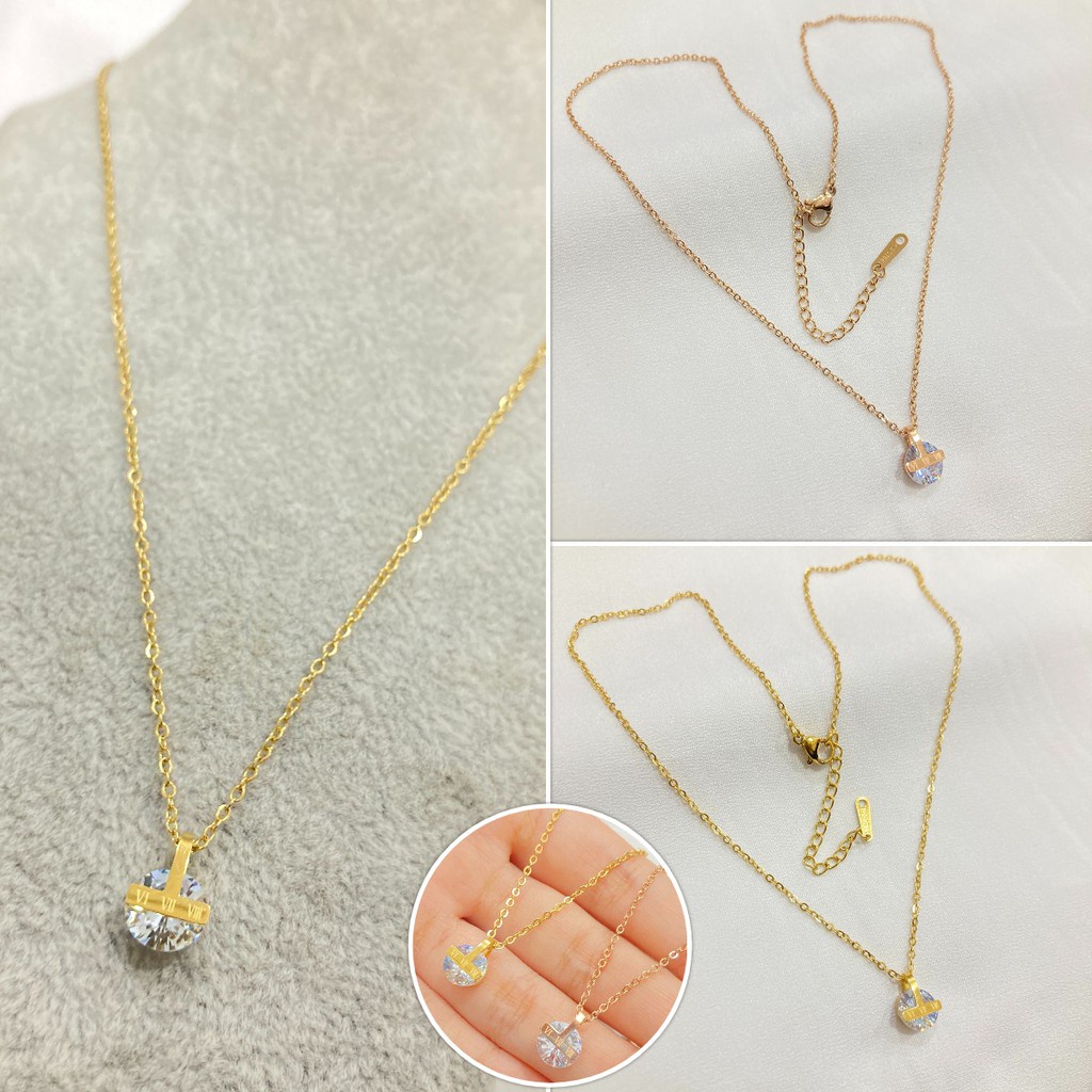 Kalung Titanium Wanita Liontin Permata Anti Karat Anti Alergi Fashion Korean Style