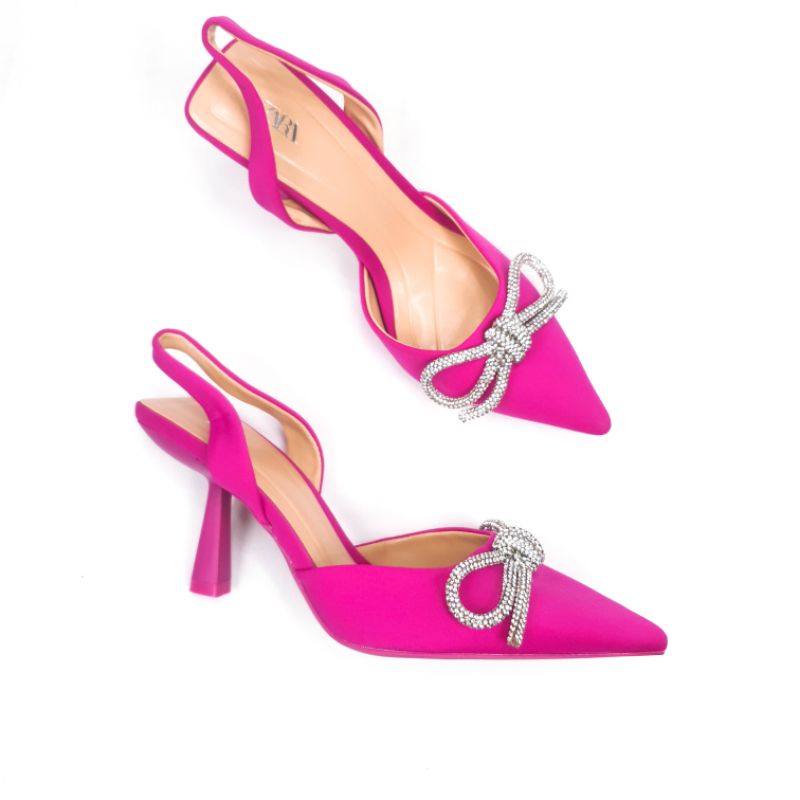 ZR Mid Kitten Slingback Heels with Ribbon
