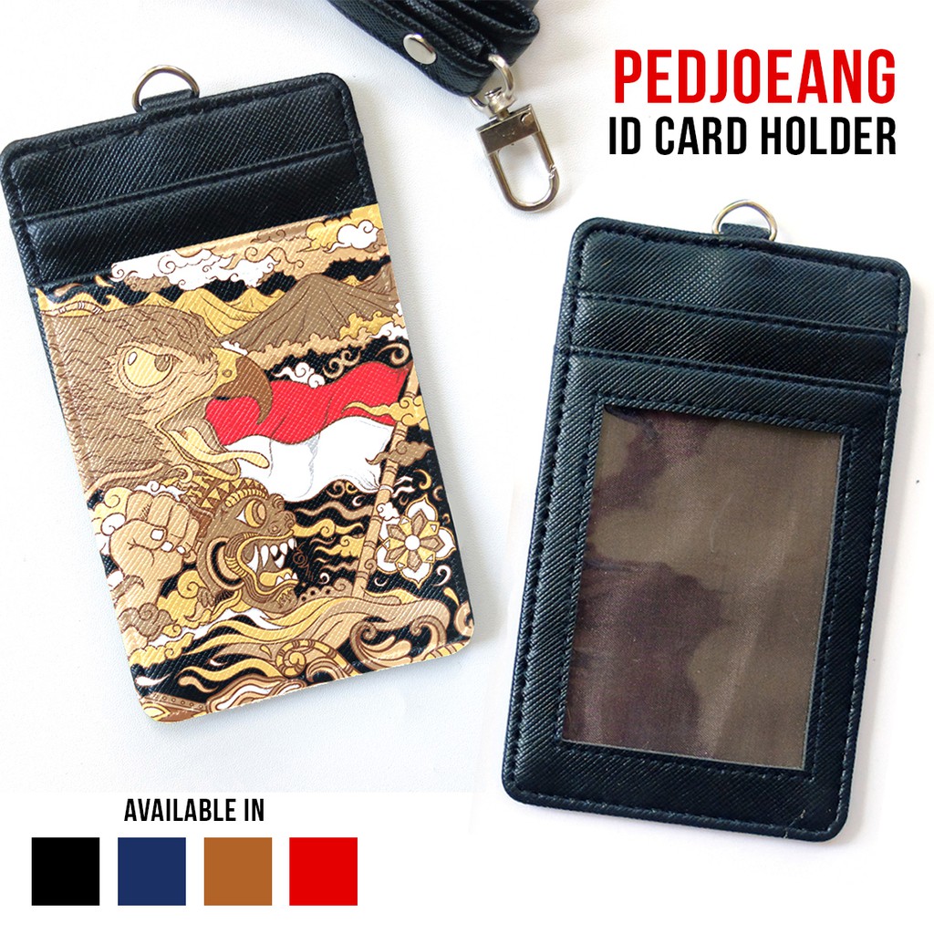 lanyard ID card Holder Pedjoeang Tema Indonesia tempat kartu gantung custom kulit saffiano leather