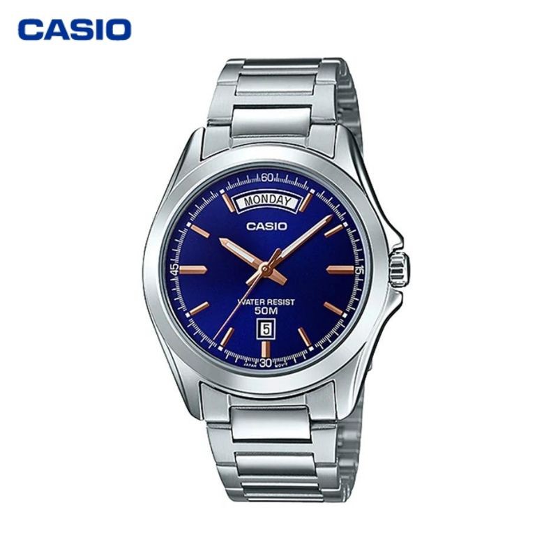 JAM TANGAN PRIA CASIO MTP-1370D-2A ORIGINAL - MTP1370D SILVER BIRU
