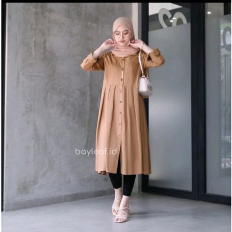 Baju Tunik Wanita Setelan Muslim Polos Hitam Jumbo Bahan Rayon Premium Terbaru