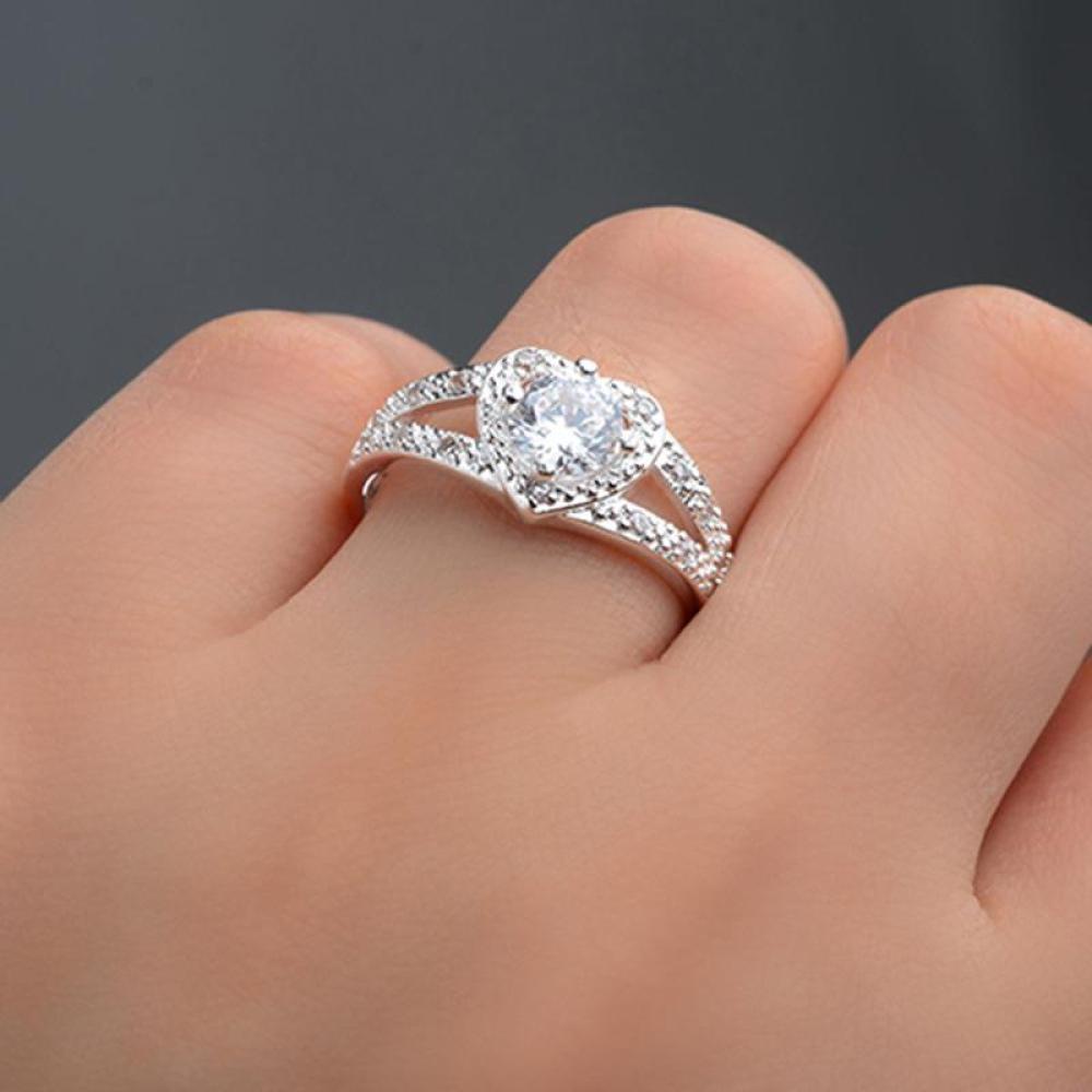 Timekey Cincin Nikah Sterling Silver 925 Desain Hati Unik Hias Kristal Berlian Imitasi A3K2