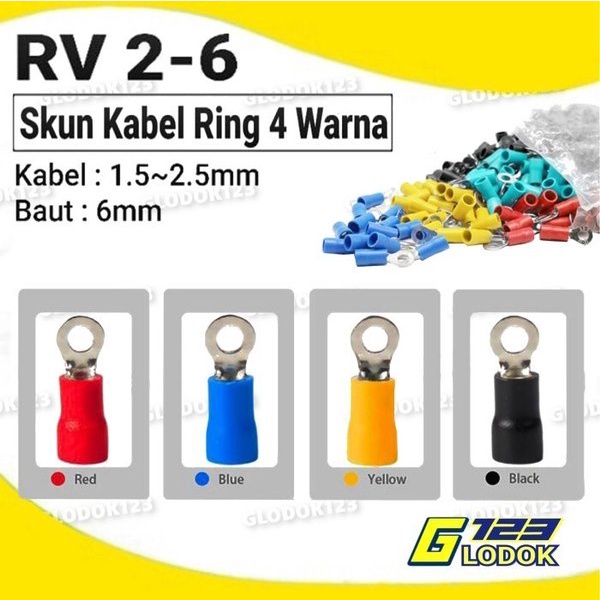 Terminal Kabel Sekun Cable Skun Ring O Bulat Cable Lug Isolasi RV 2-6