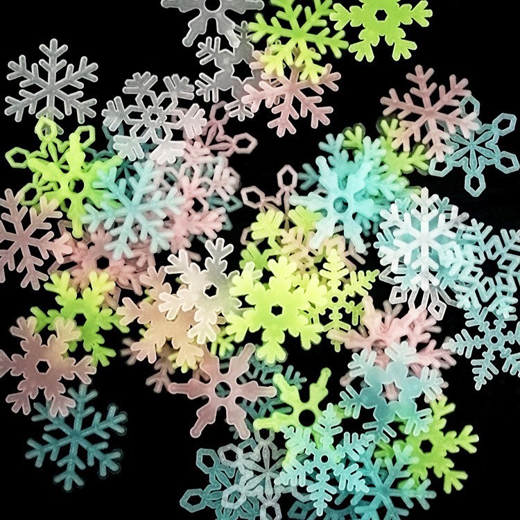 50 bj Stiker Tempelan dinding Snowflake Salju Snow flake Flakes Glow in the Dark - Sticker Dinding Serpihan Salju Bercahaya