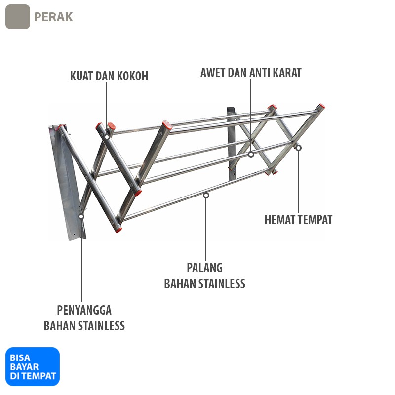 Drying Rack Jemuran Dinding Lipat Besar Full Stainless Steel 5 Palang Anti Karat Super Murah