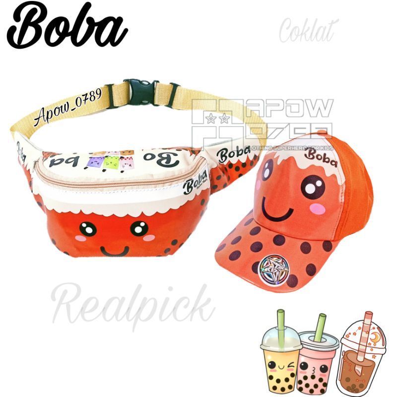 Tas Slempang Anak Perempuan/Waistbag BOBA /Free Topi Boba Anak