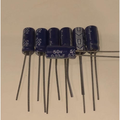 x10 Capacitor Elco 0.33uf 50v Kapasitor Elko 0,33 Mikro 50 Volt 0.33 / 50v 0.33/50v 0.33 Micro Speart Part Elektronik isi 10 Pcs