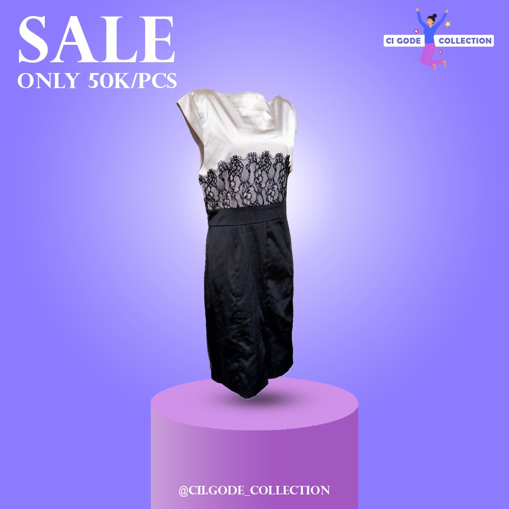 dress cream hitam motif bordir