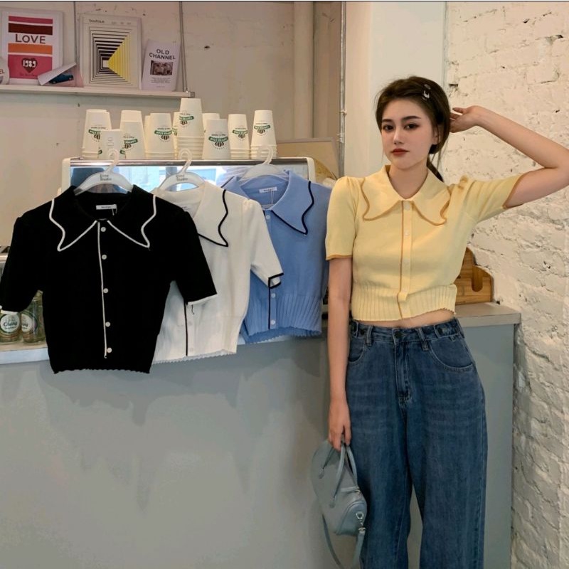 CARDIGAN RAJUT CROP TOP LENGAN PENDEK FASHION KOREA WANITA