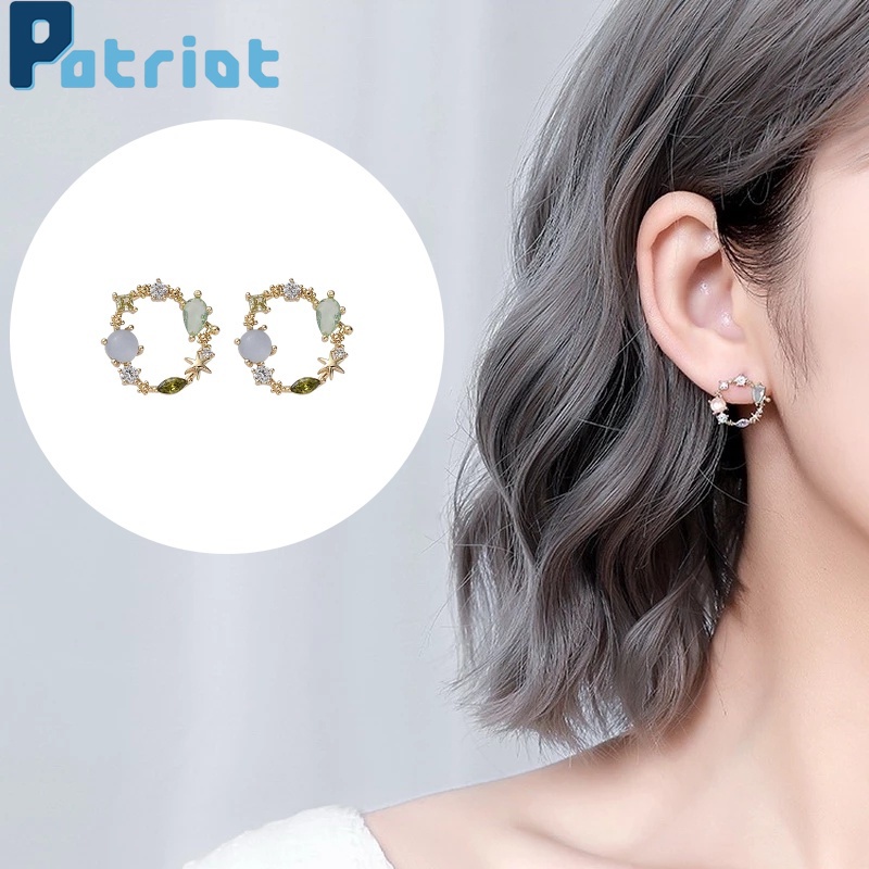 [ 1Pair Rhinestone Geometric Crystal Flower Cirlce Stud Earrings ][ Party Minimalist Ear Jewelry Accessories ]