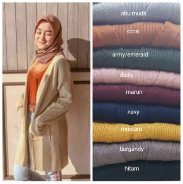 Long cardi BELE OVERSAIS/sweater rajut-Cream
