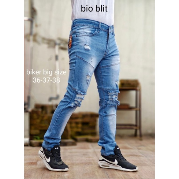 Jeans Bikers Sobek Ripped Ukuran 36-38 Bigsize Jumbo