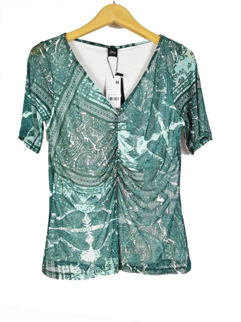 S ol*ver green paisley print layered v neck