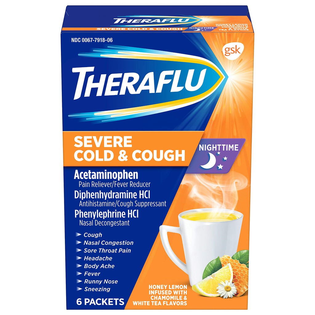 Theraflu Nighttime Severe Cold Cough Honey Lemon Infused With Chamomile 6 Packets Shopee Indonesia