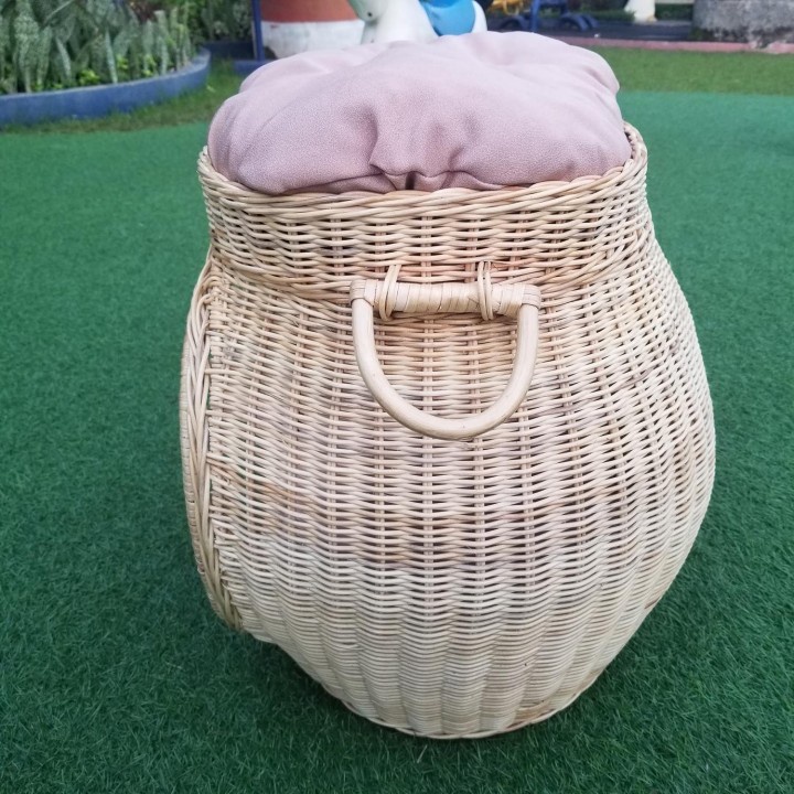 16 Kerajinan Tangan Rotan - Keranjang Kucing Bantal 2 Tingkat 46x30x43cm