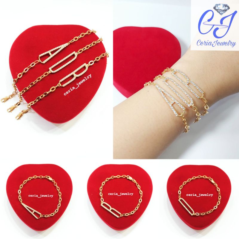 Gelang Perak Asli Silver 925 Lapis Emas Model Huruf/Inisial Model Emas - Perhiasan Perak