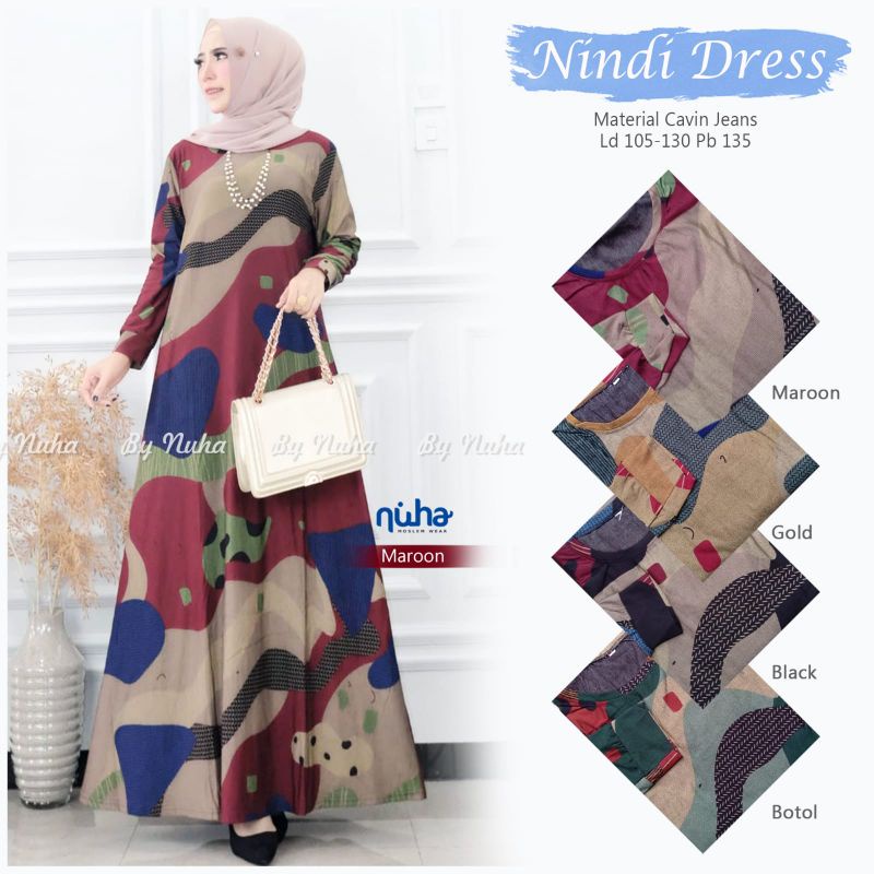 nindi #2 dress by nuha gamis jumbo ld 130/gamis Calvin jeans