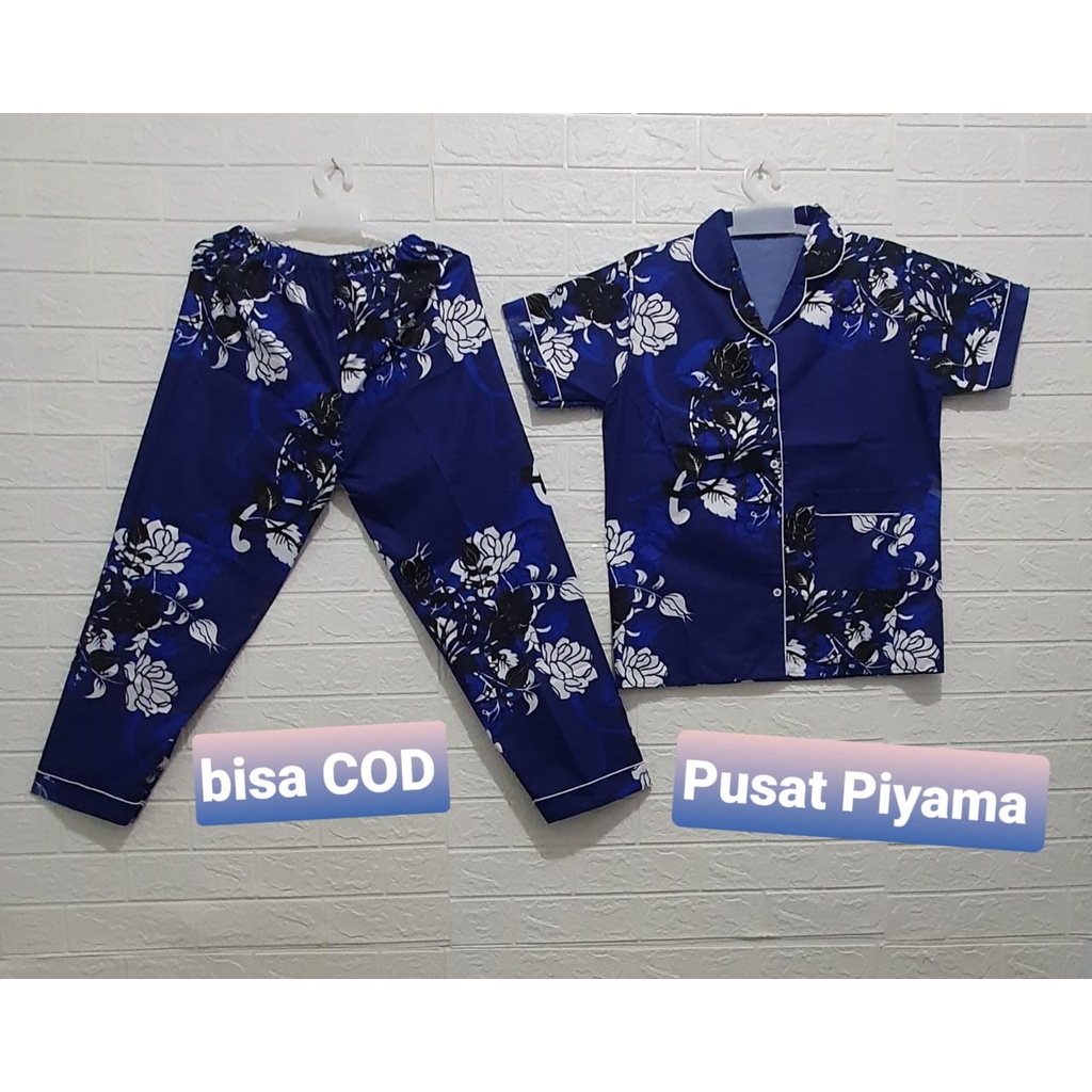 Baju Tidur Cewek Lengan Panjang Dan Lengan Pendek Motif Kotak Piyama Wanita Kekinian Pajamas Dewasa-CP MARNI NAVY L