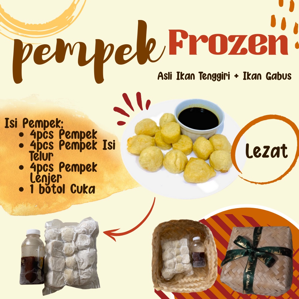 Hampers Pempek Frozen Ikan Tenggiri Campur Ikan Gabus Makanan Pempek Pempek Palembang Frozen Food 12 pcs Vacuum Empek Empek Hampers Makanan Cemilan Siap Saji Termasuk Cuko