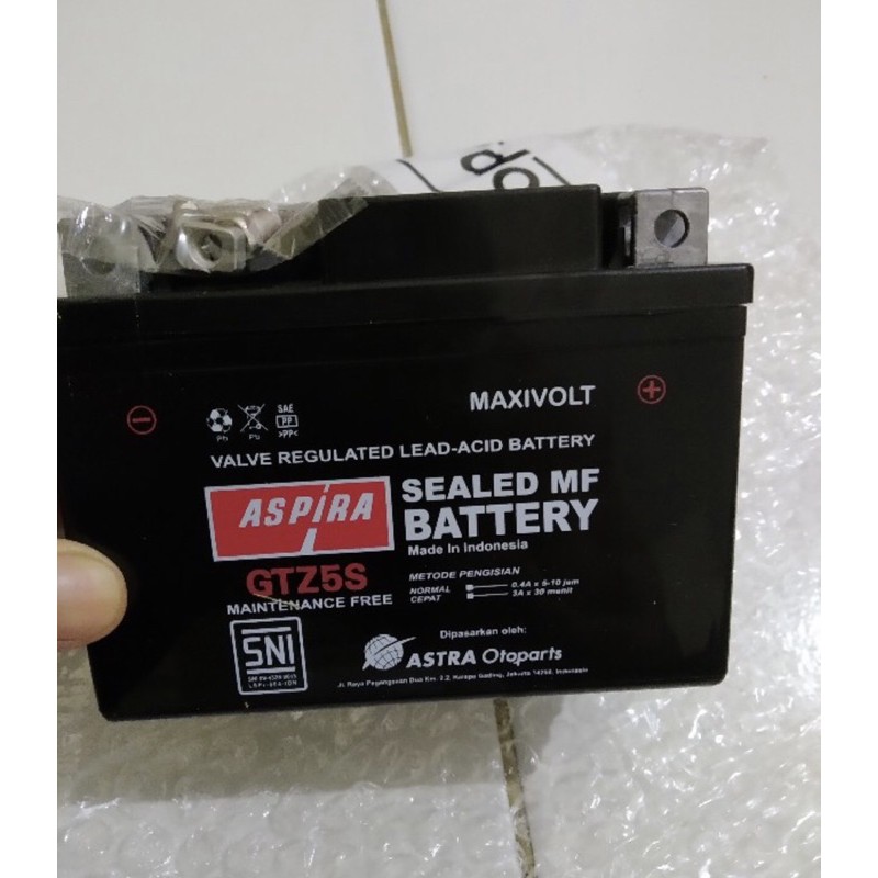 Jual Accu ASPIRA Astra GTZ5S MF(3.5 Ah)-Aki Motor Vario,Beat,Mio,Scoopy