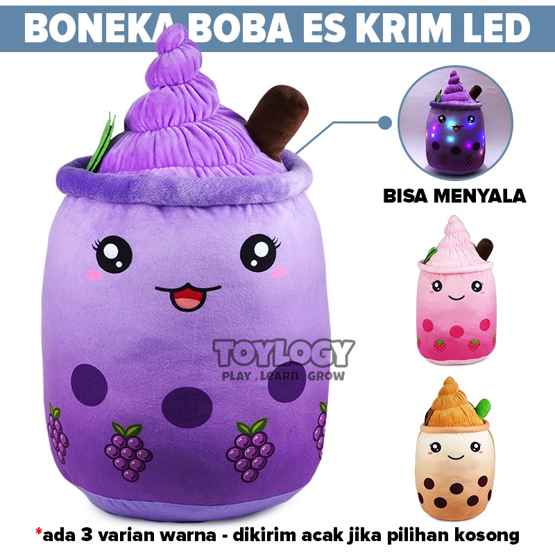 Boneka Boba Es Krim Milk Tea Brown Sugar Besar Jumbo Gentong Galon Anggur Stroberi Coklat Led Lampu