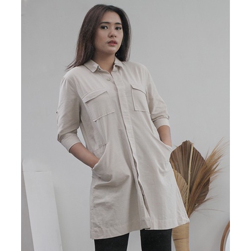 Miyoshi Beige Casual Mini Dress