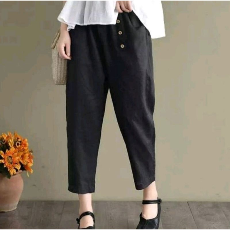 BUGGY CELANA LONGGAR KASUAL WANITA LINEN PANTS