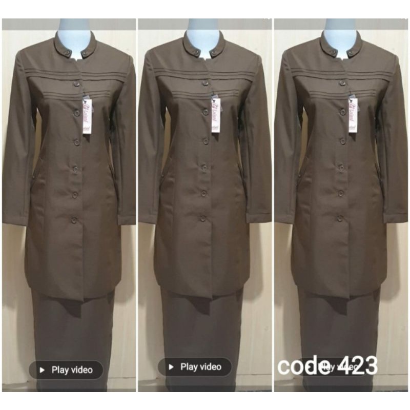 seragam pemda wanita tunik terbaru/ seragam asn wanita kheki tua model tunik/ tunik pdh kheki tua wa