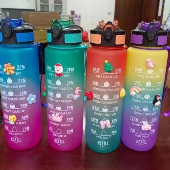 Botol Air Minum Motivasi Sport Bottle 2 Liter Gradasi Viral 1L 1.2L 2L Grosir