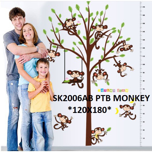 Evanurita Wall Sticker Ukur Tinggi Badan Pohon Monyet uk 120x180cm