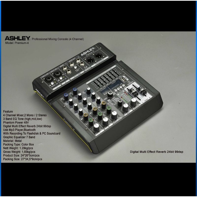 MIXER AUDIO ASHLEY PREMIUM4/PREMIUM 4 4CH USB-BLUETOOTH-RECORDING TO PC NEW