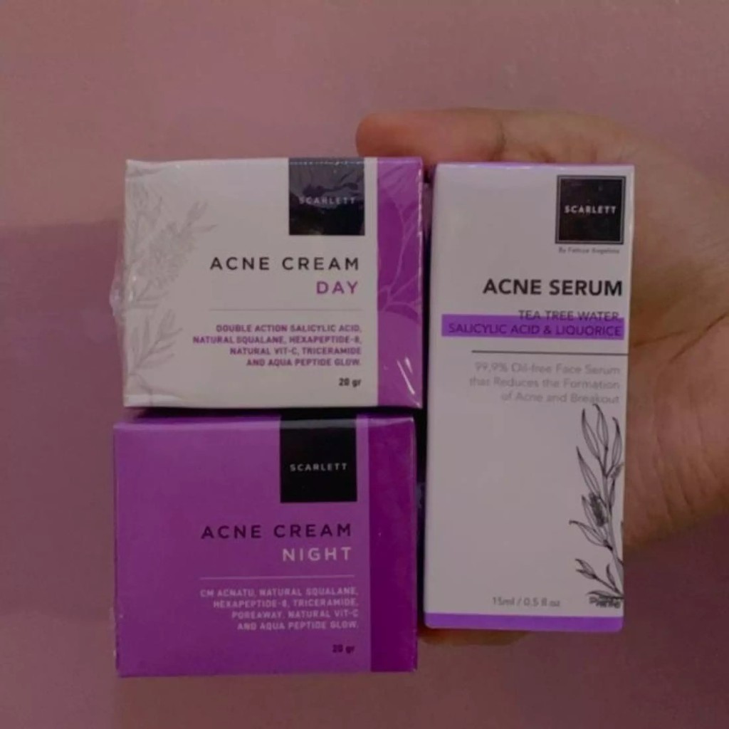 [COD] PAKET 3in1 PERAWATAN WAJAH ANTI JERAWAT SCARLETT | Scarlett Acne Serum+Day &amp; Night Cream ORI