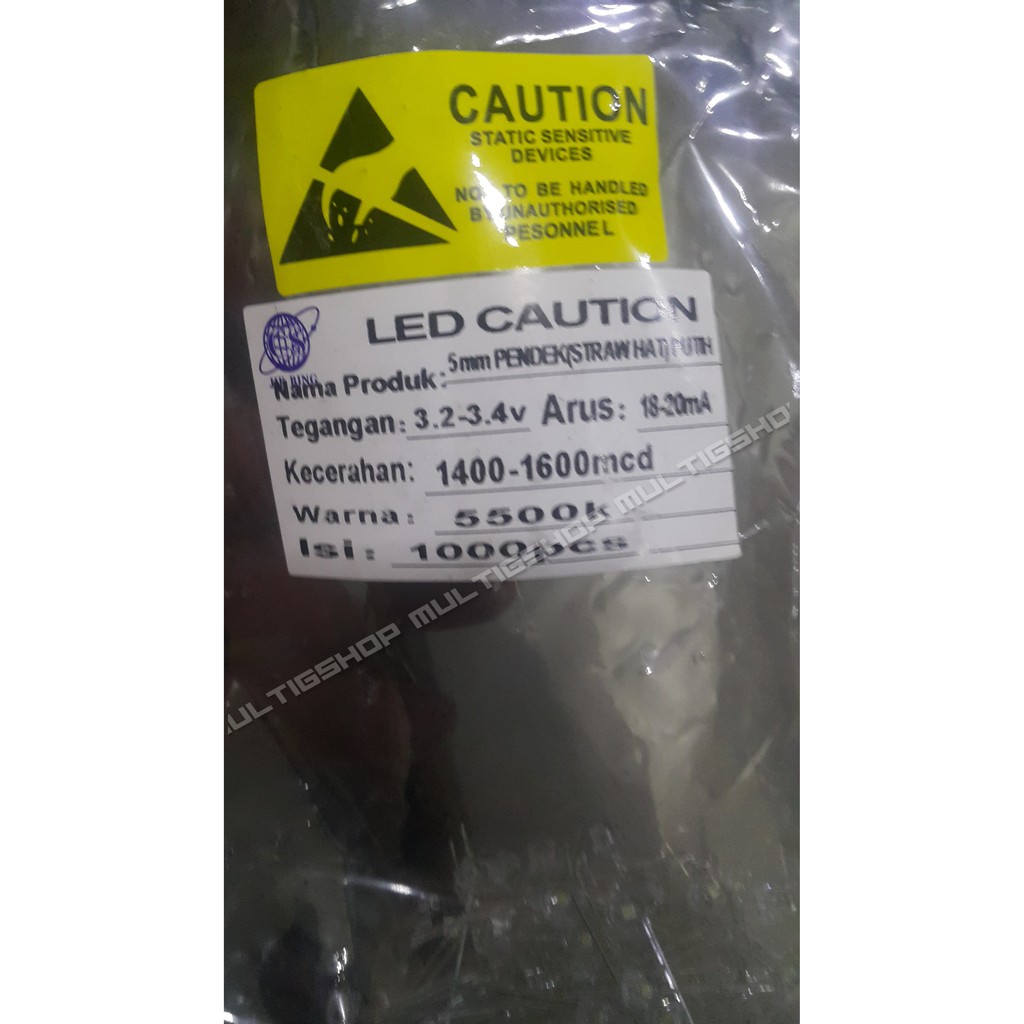 1000Pcs LED 5mm Strawhat - Putih