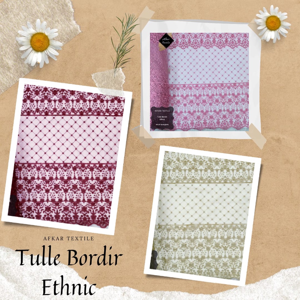 Kain Tille Mutiara / Tulle Motte Glitter Bordir / Original Import / Lebar 1.3 Meter / Design Ethnic