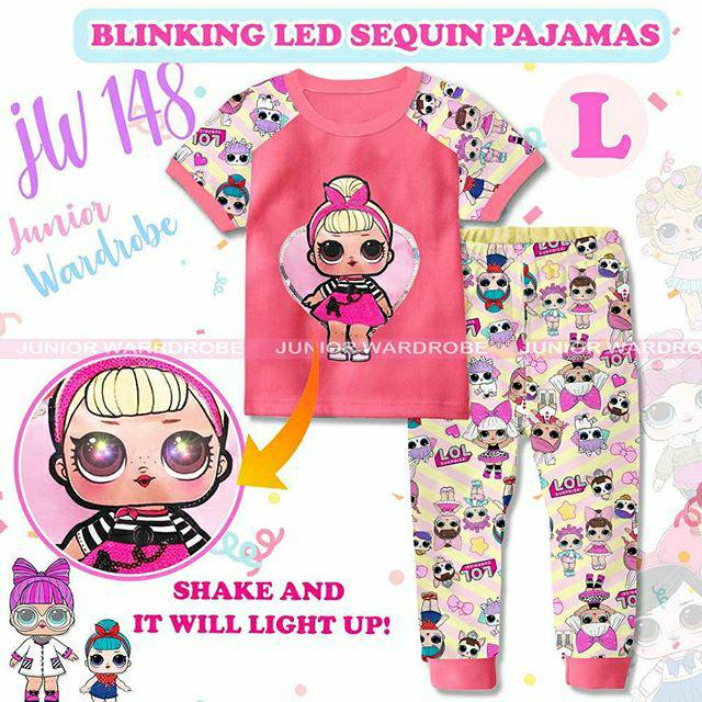 Setelan baju tidur piyama anak perempuan fuschia LOL LED Junior Wardrobe JW 109-A