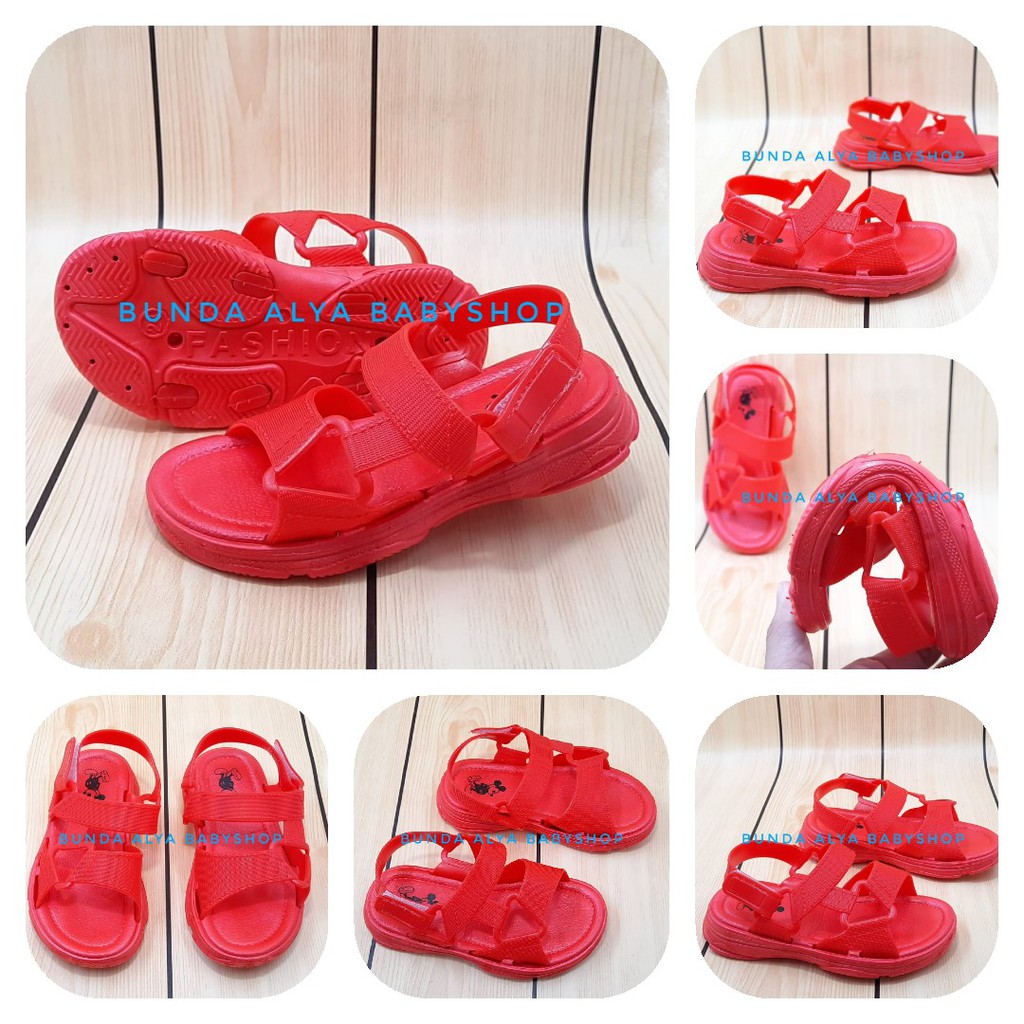 Sandal Anak Perempuan Lentur Usia 3 4 5 6 7 Tahun Anti Licin - Sendal Anak Cewek Tali MERAH Alas Karet Size 24 - 35