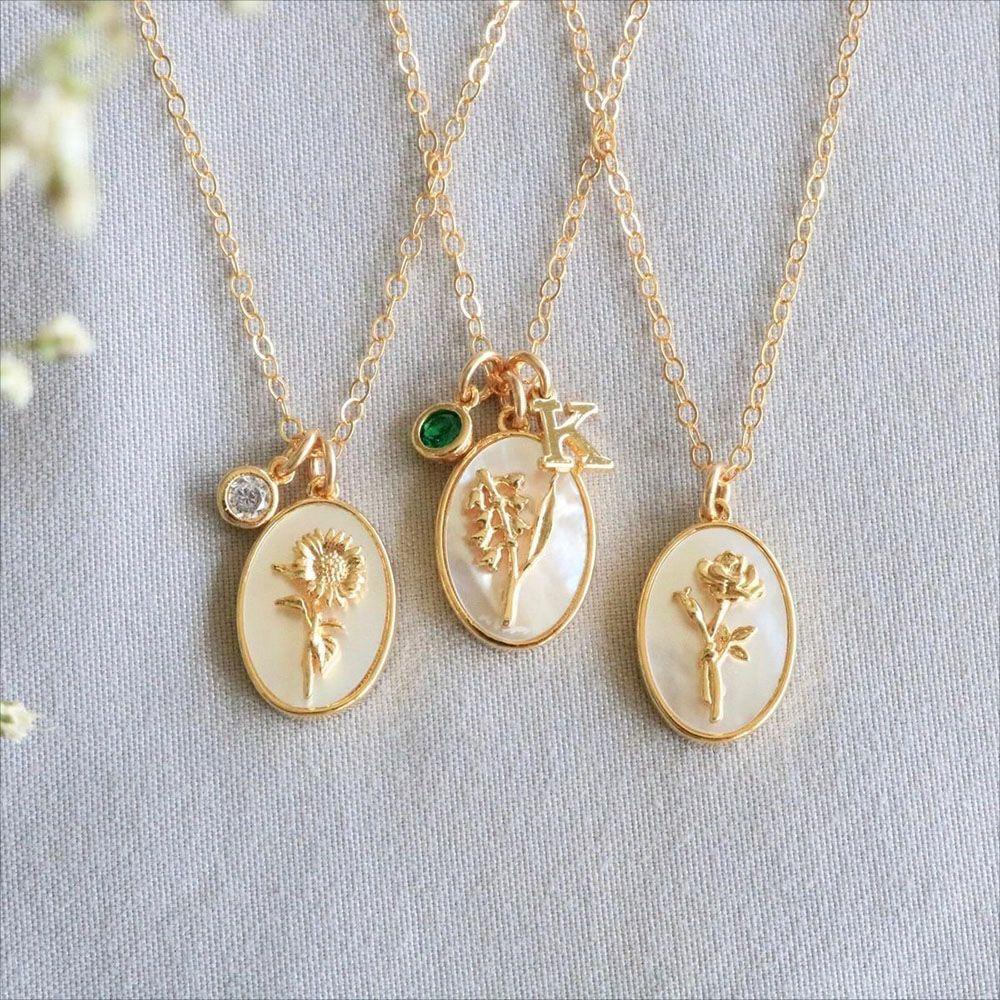 Mxbeauty Shell Kalung Charms Trendi Indah Bunga Oval Liontin Berlian Perempuan Keren Women Necklace