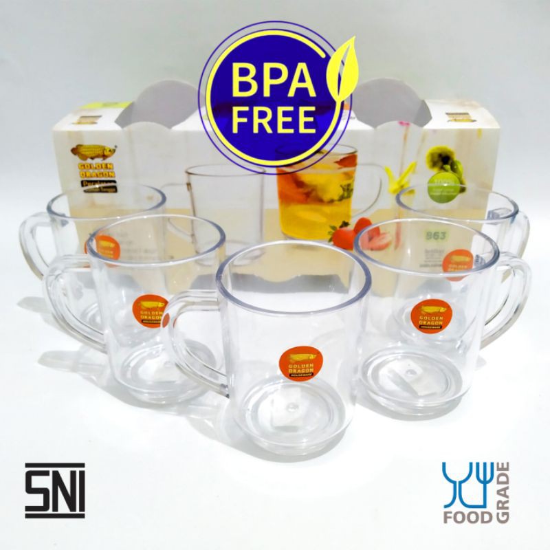 Gelas Melamin Bening Gelas Kopi Golden Dragon ½ (lusin isi 6 pcs)
