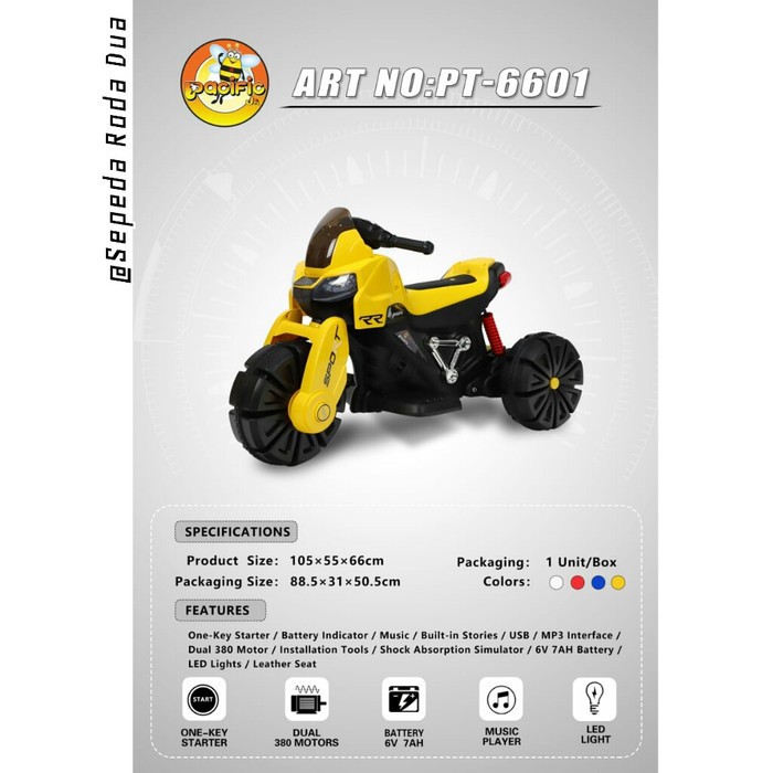 MAINAN MOTOR ANAK PACIFIC PT 6601 CHARGING