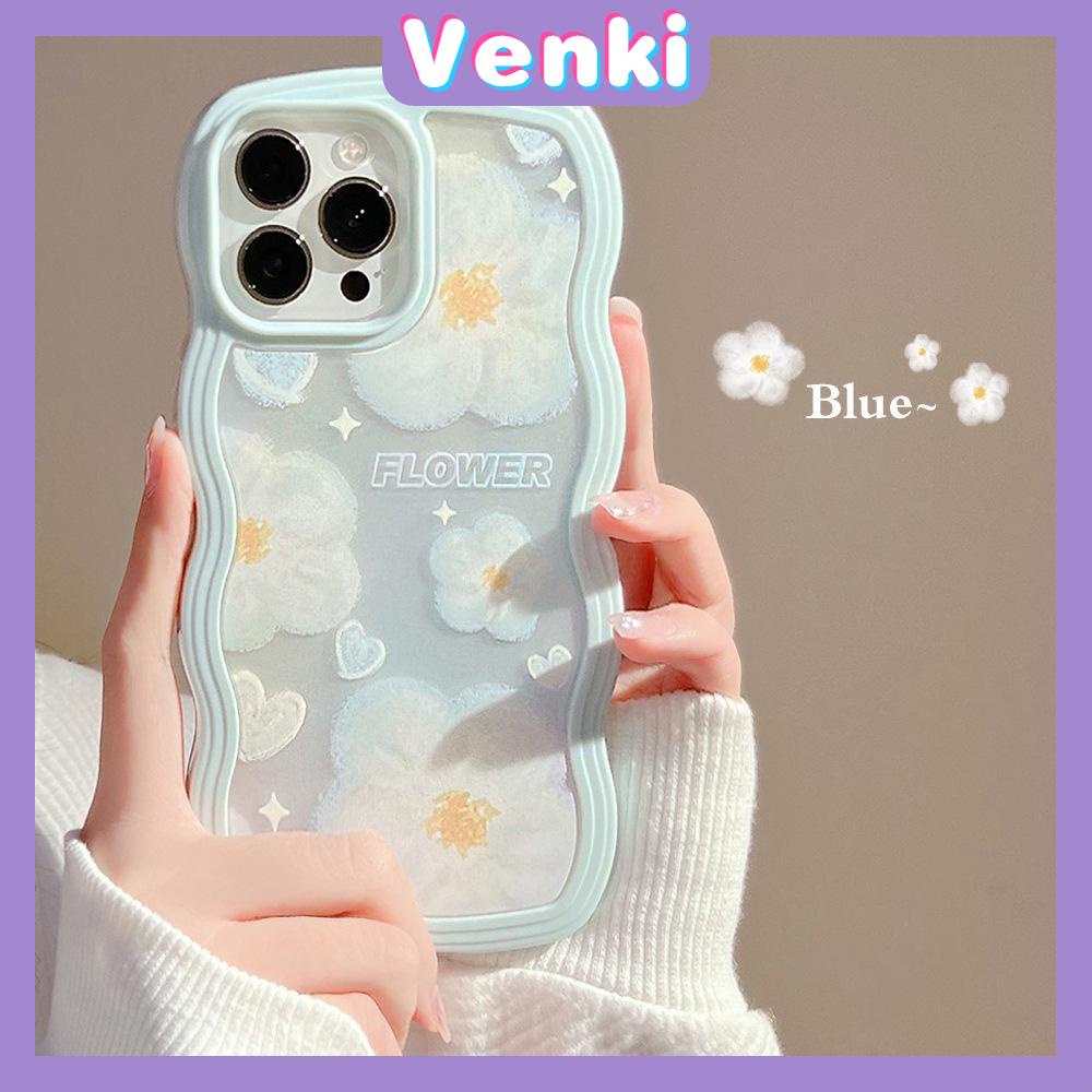 iPhone Case Candy Color Wave 2-in-1 Silicone Soft Case Airbag Shockproof Protection Camera Blue Flowers Compatible For iPhone 11 Pro Max 13 Pro Max 12 Pro Max 7Plus xr XS Max