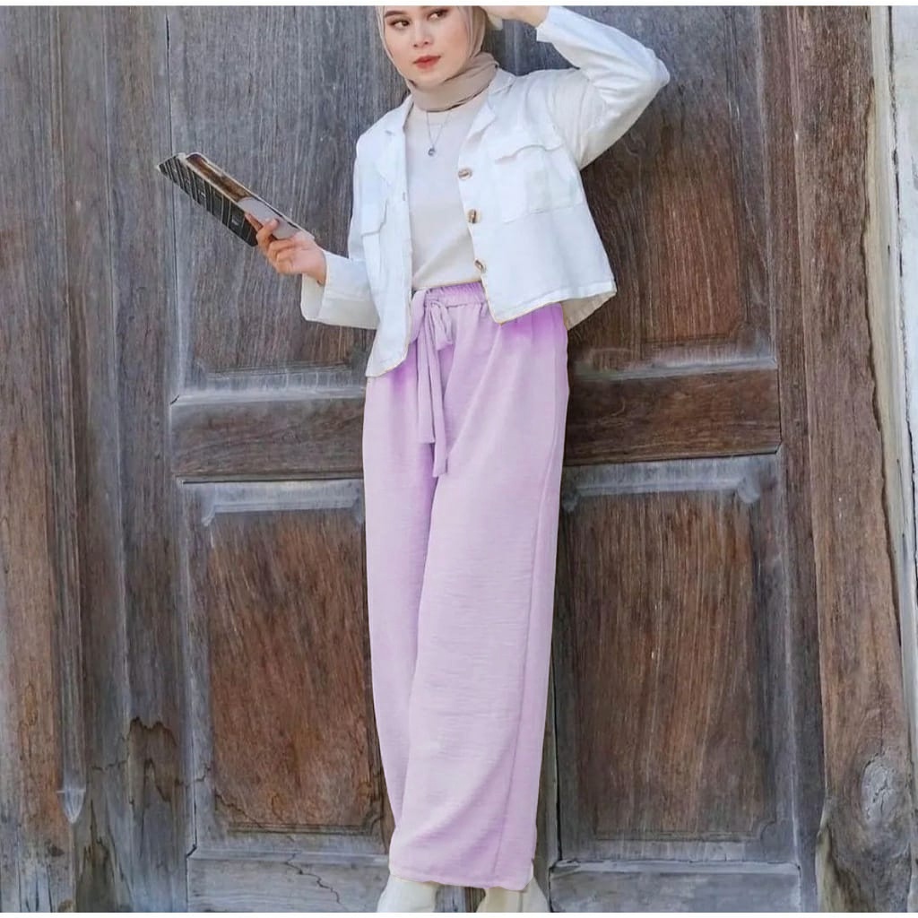 Celana Panjang Kulot Wanita Crinkle ASLI Premium-light lilac
