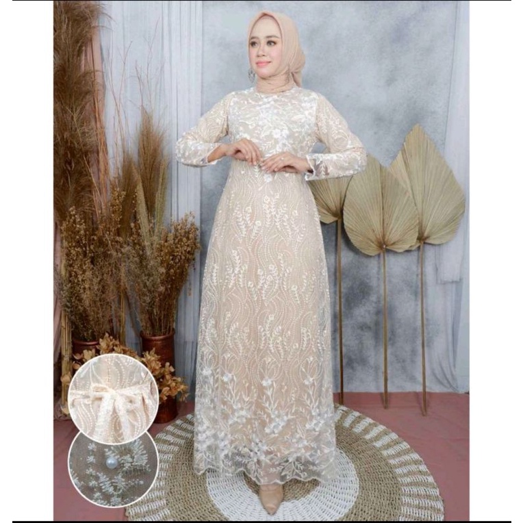 Gamis Dewasa Brukat Kebaya Tile Maxy Dress Wanita Muslim Brukat / Jumbo LD 90-120 Cm Premium