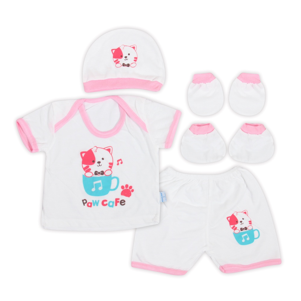 Nishikawa Baju Set Bayi / Baby Set Putih / Sablon Paw Cafe Ns 2211