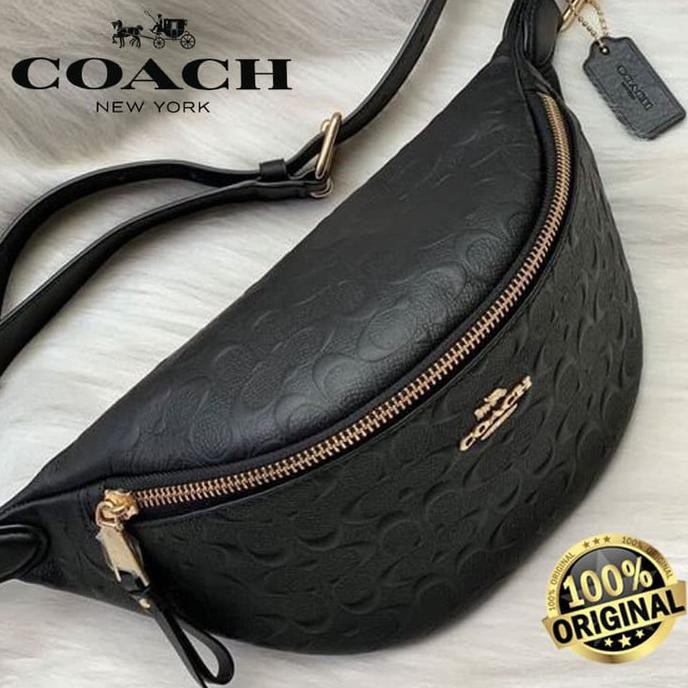-SIAP KIRIM- COACH BELT BAG EMBOSSED BLACK F48741 BNIB 100% AUTHENTIC