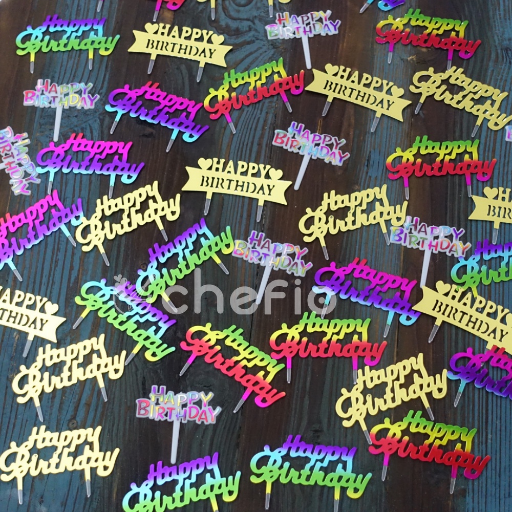 Chefio Cake Topper 5pcs Happy Birthday Akrilik Mini / Tusukan Dekorasi Cake