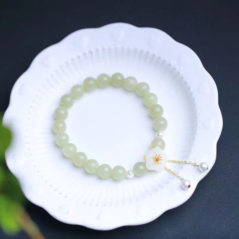 Gelang Tangan Manik-Manik Batu Jade Hetian Natural Aksen Buah Ceri Untuk Wanita ACKER